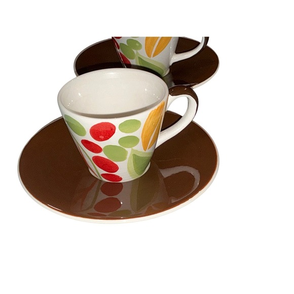 Set 4 Hues N Brews Espresso Cups & Saucers Colorful Design - Picture 1 of 4
